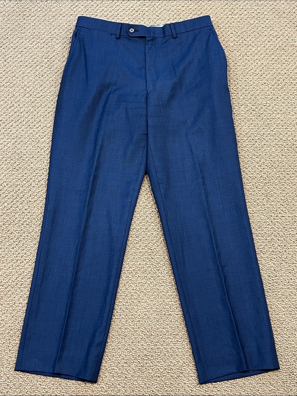 Hart Schaffner Marx Blue Windowpane Plaid Wool Dress Pants 32R Flat Front